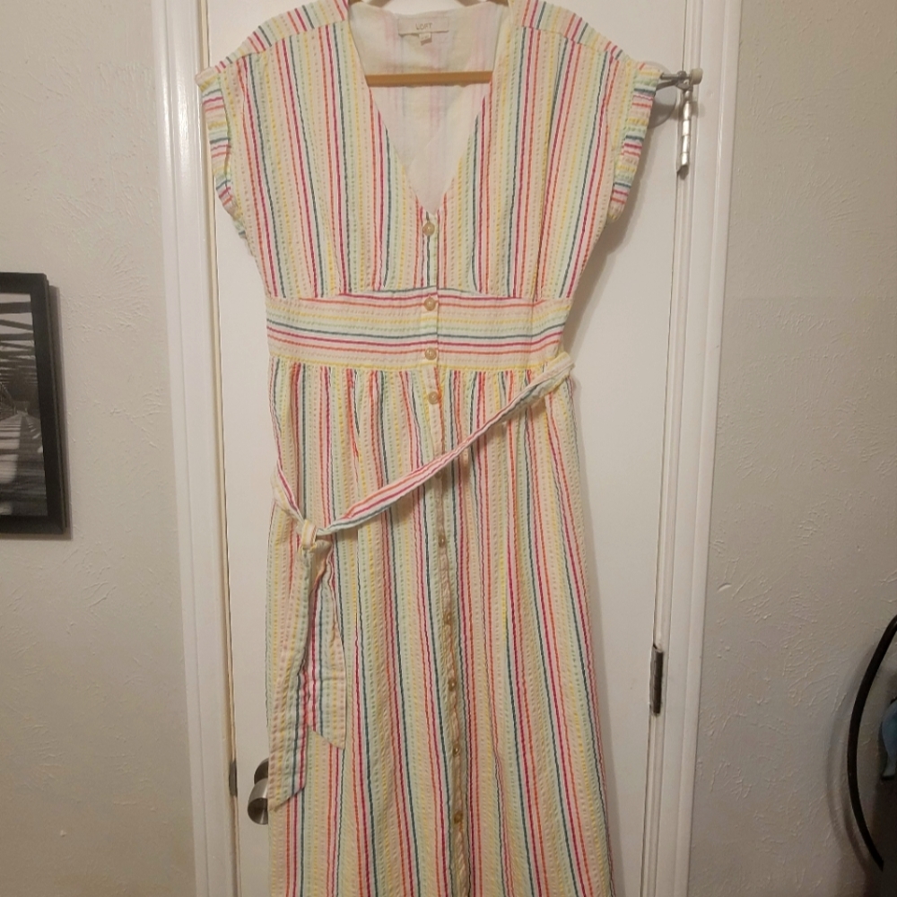 Loft Rainbow Striped Dress size 14